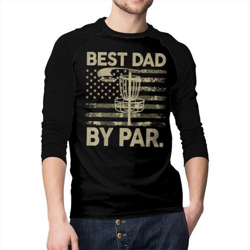 Disc Golf Frisbee Best Dad Par Camo US Flag Golfer Men Baseball Raglan Shirt - Father's Day Fun
