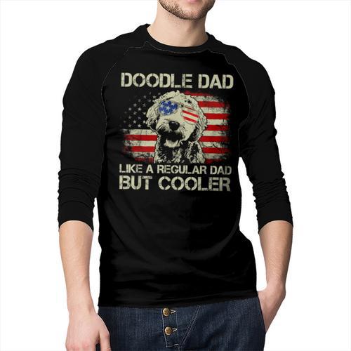 Doodle Dad Goldendoodle Regular Dad But Cooler American Flag Men Baseball Raglan Shirt - Father's Day Fun