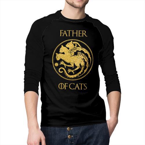 Father Of Cats Shirt Cat Dad Cat Daddy Men Baseball Raglan Shirt - Father's Day Fun