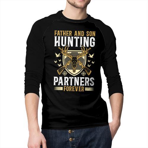 Father And Son Hunting Partners Dad And Son Hunting Buddies Men Baseball Raglan Shirt - Father's Day Fun