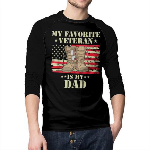 Father Veterans Day My Favorite Veteran Is My Dad Proud Kids Men Baseball Raglan Shirt - Father's Day Fun