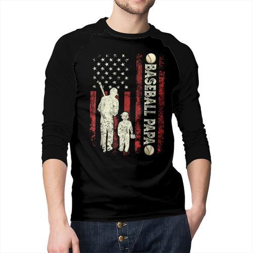 Father's Day Baseball Papa USA Flag Dad Men Baseball Men Baseball Raglan Shirt - Father's Day Fun