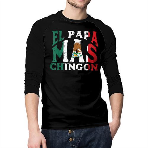 Fathers Day El Papa Mas Chingon Mexican Dad Spanish Men Baseball Raglan Shirt - Father's Day Fun