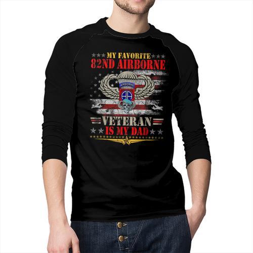 My Favorite 82nd Airborne Is My Dad Veteran Father's Day Men Baseball Raglan Shirt - Father's Day Fun