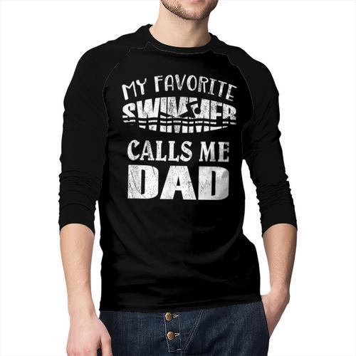 My Favorite Swimmer Calls Me Dad Vintage Swim Pool Men Baseball Raglan Shirt - Father's Day Fun