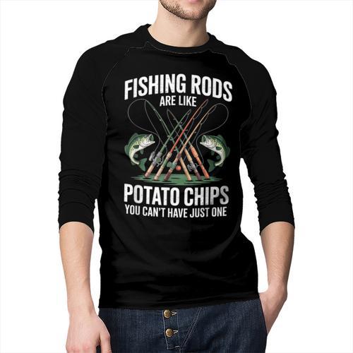 Fishing Rods Are Like Potato Chips Dad Fisherman Men Baseball Raglan Shirt - Father's Day Fun