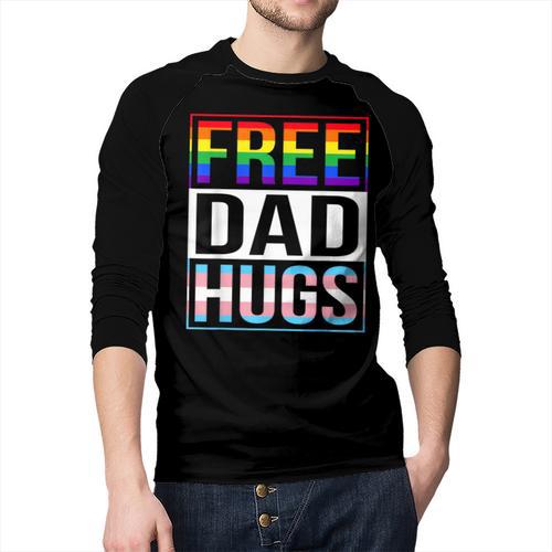 Free Dad Hugs LGBT Gay Pride Month Transgender Rainbow Flag Men Baseball Raglan Shirt - Father's Day Fun