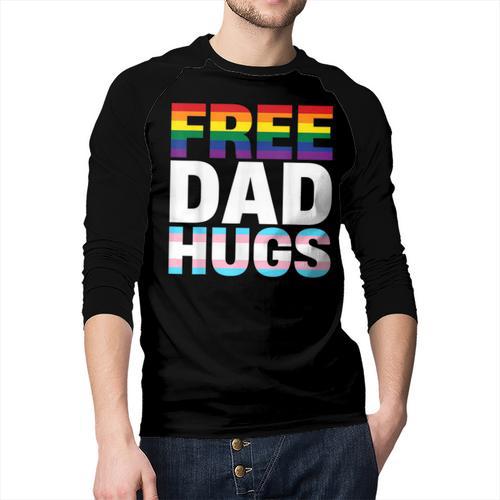 Free Dad Hugs Pride Flag Month LGBTQ Transgender Support Men Baseball Raglan Shirt - Father's Day Fun