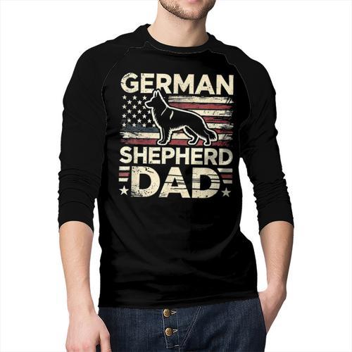 German Shepherd Dad Shirt American Flag German Shepherds Men Baseball Raglan Shirt - Father's Day Fun