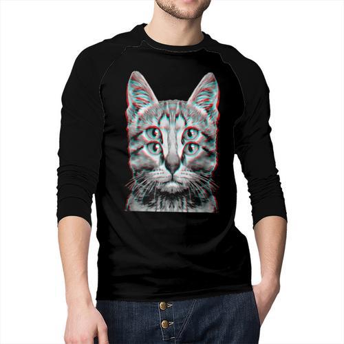 Glitch Weird Cat Kitten Optical Illusion Cat Mom Dad Men Baseball Raglan Shirt - Father's Day Fun