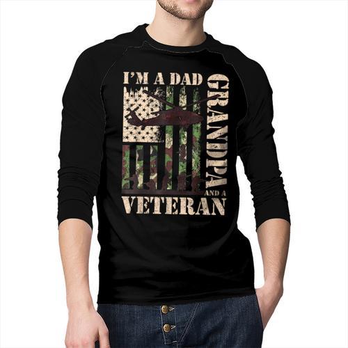 Grandpa Veteran Fathers Day Dad Veteran Camo American Flag Men Baseball Raglan Shirt - Father's Day Fun