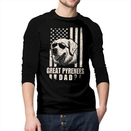 Great Pyrenees Dog Dad American Flag For Father Men Men Baseball Raglan Shirt - Father's Day Fun