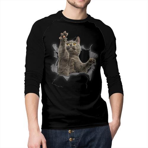 Grey Cat Torn Cloth Cat Dad Cat Mom Cat Lover Men Baseball Raglan Shirt - Father's Day Fun