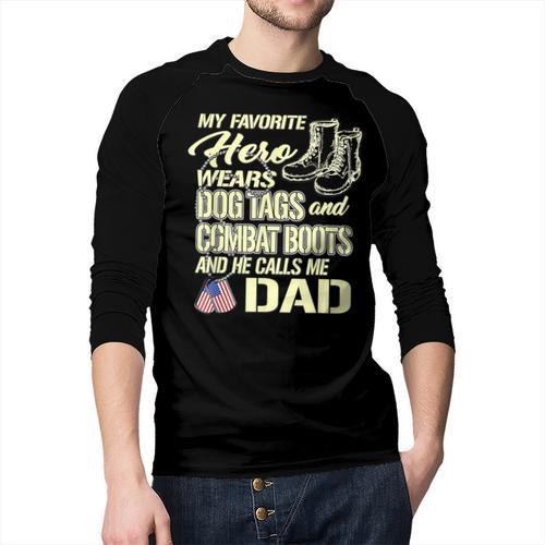 Hero Wears Dog Tags Combat Boots Proud Army Dad Father Men Baseball Raglan Shirt - Father's Day Fun