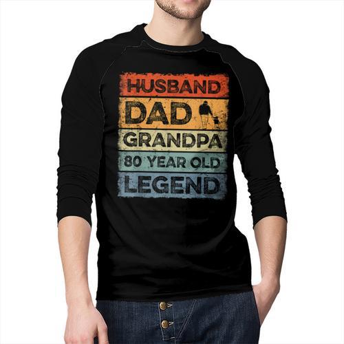 Husband Dad Grandpa 80 Year Old Legend 80th Birthday Vintage Men Baseball Raglan Shirt - Father's Day Fun