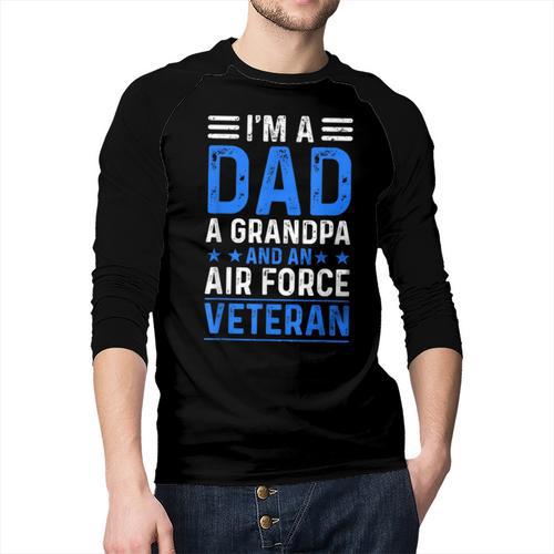 I’m A Dad Grandpa Air Force Veteran Distressed Men Baseball Raglan Shirt - Father's Day Fun