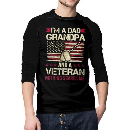 I'm a Dad Grandpa And a Veteran Nothing Scares Me Men Baseball Raglan Shirt - Father's Day Fun
