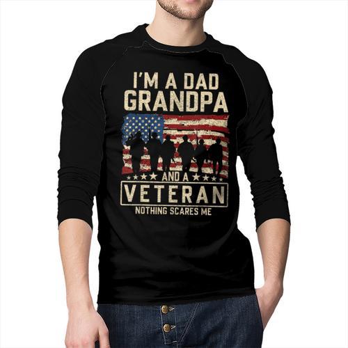 I'm A Dad Grandpa And Veteran Patriotic US Flag Veterans Day Men Baseball Raglan Shirt - Father's Day Fun