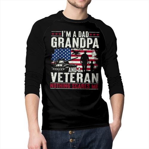 I'm A Dad Grandpa And Veteran Retro Papa Grandpa Men Baseball Raglan Shirt - Father's Day Fun