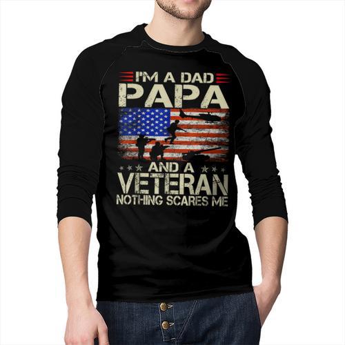 I'm A Dad Papa And Veteran Retro Dad Papa Grandpa Men Baseball Raglan Shirt - Father's Day Fun