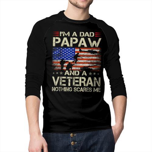 I'm A Dad Papaw And Veteran Retro Dad Papa Grandpa Men Baseball Raglan Shirt - Father's Day Fun
