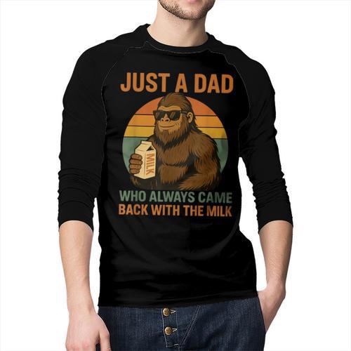 Just A Dad Who Always Came Back With The Milk Bigfoot Men Baseball Raglan Shirt - Father's Day Fun