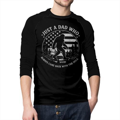 Just A Dad Who Always Came Back With The Milk Daddy Bigfoot Men Baseball Raglan Shirt - Father's Day Fun