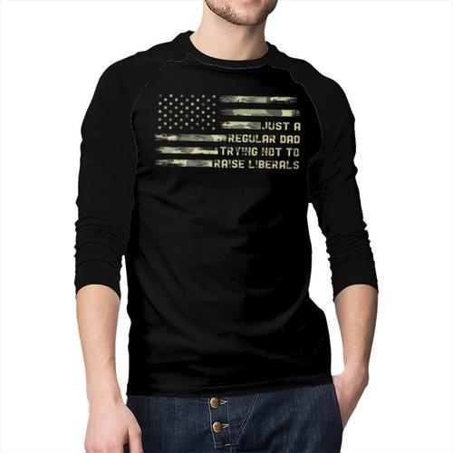 Just a Regular Dad Trying Not To Raise Liberals Camouflage Men Baseball Raglan Shirt - Father's Day Fun