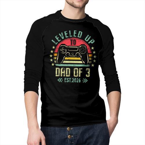 I Leveled Up To Dad Of 3 2026 Promoted To Dad Of Three Kids Men Baseball Raglan Shirt - Father's Day Fun
