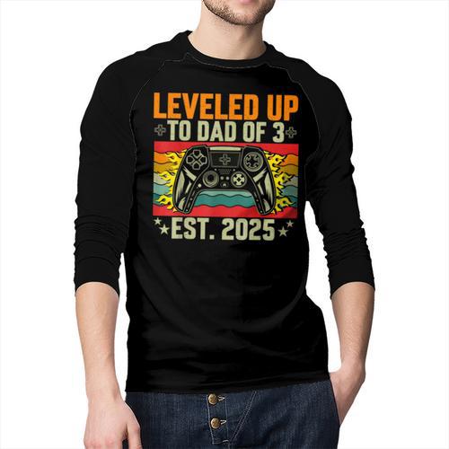Leveled Up To Dad Of 3 Three Daddy Again 2025 Father's Day Men Baseball Raglan Shirt - Father's Day Fun