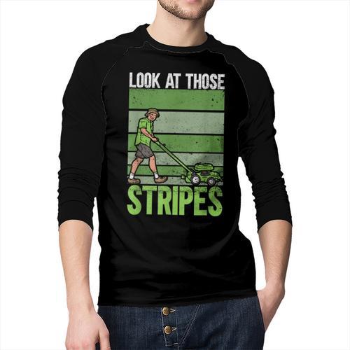 Look At Those Stripes Lawn Mowing Dad Lawn Mower Small Men Baseball Raglan Shirt - Father's Day Fun