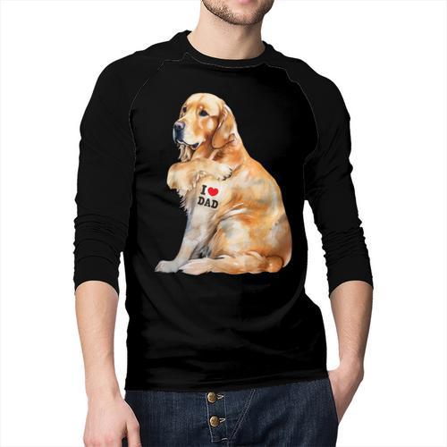 I Love Dad Patriotic Golden Retriever Canine Dog Lover Men Baseball Raglan Shirt - Father's Day Fun