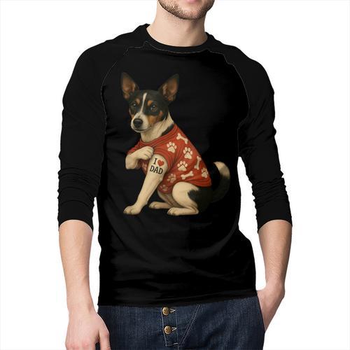 I Love Dad Tattoo Rat Terrier Dad Men Baseball Raglan Shirt - Father's Day Fun