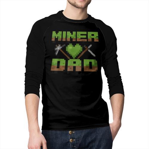 Miner Dad Birthday Boy Party Video Gamer Pixel Men Baseball Raglan Shirt - Father's Day Fun