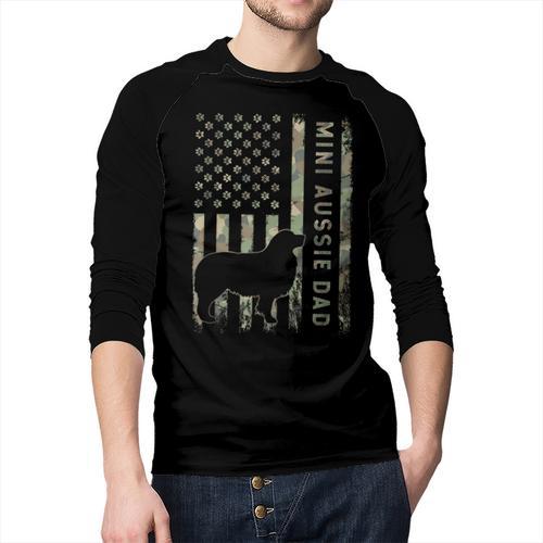 Mini Aussie Dad Australian Shepherd Dog Camo USA Flag Men Baseball Raglan Shirt - Father's Day Fun
