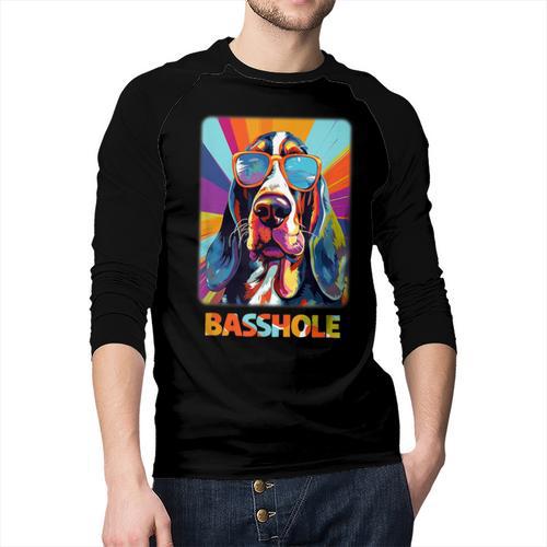 Mom & Dad Of a Basshole Basset Hound With Glasses -Adults Short Sleeve Men Baseball Raglan Shirt - Father's Day Fun