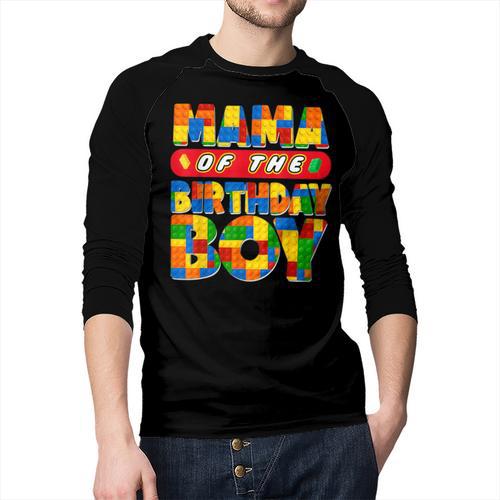 Mom And Dad Mama Birthday Boy Building Bricks Family Party Men Baseball Raglan Shirt - Father's Day Fun