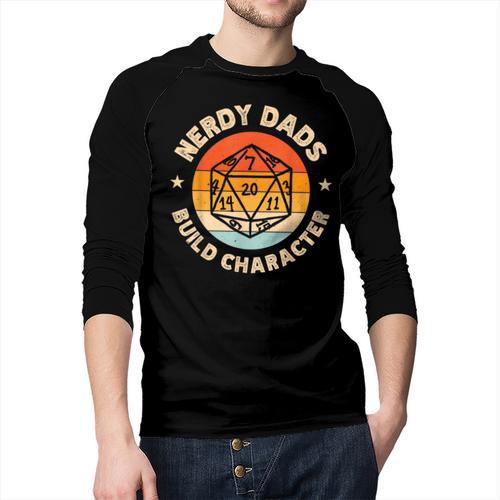 Nerdy Dads Build Character Men Baseball Raglan Shirt - Father's Day Fun