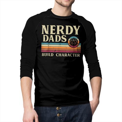 Nerdy Dads Build Character Retro Fathers Day Daddy Papa Men Men Baseball Raglan Shirt - Father's Day Fun