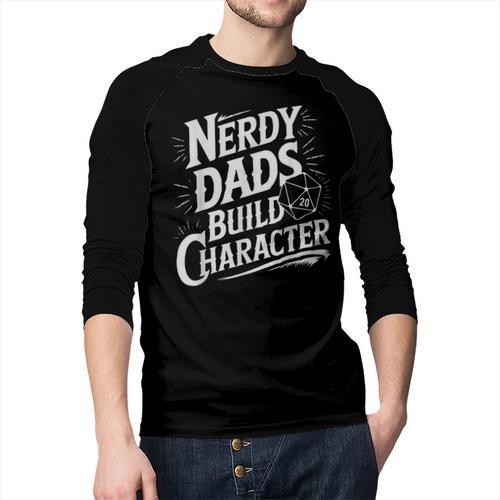 Nerdy Dads Build Character RPG Dice Father Humor Men Baseball Raglan Shirt - Father's Day Fun