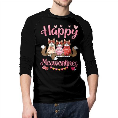 Norwegian Forest Cat Happy Meowentines Valentine Dad Mom Men Baseball Raglan Shirt - Father's Day Fun