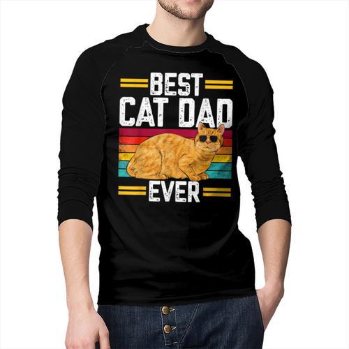 Orange Cat Best Cat Dad Ever Orange Tabby Cat Men Baseball Raglan Shirt - Father's Day Fun