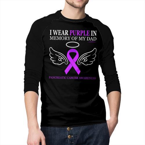 Pancreatic Cancer I Wear Purple In Memory Of My Dad Men Baseball Raglan Shirt - Father's Day Fun
