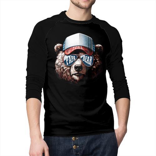 Papa Bear Face Cool Dad Style Retro Fathers Day Daddy Bear Men Baseball Raglan Shirt - Father's Day Fun
