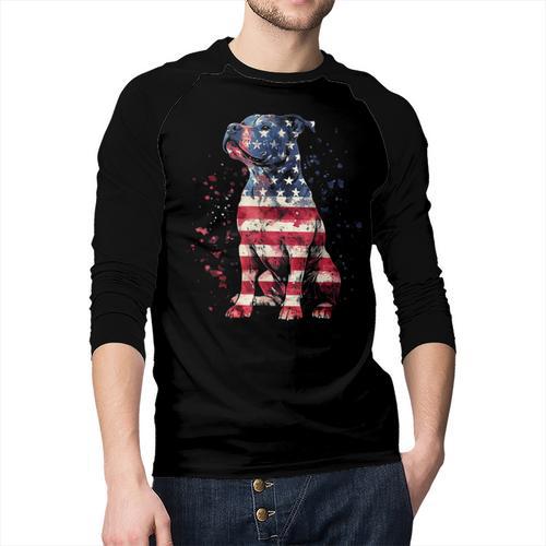 Patriotic Pitbull American Flag 4th Of July Dog Pitbull Dad Men Baseball Raglan Shirt - Father's Day Fun