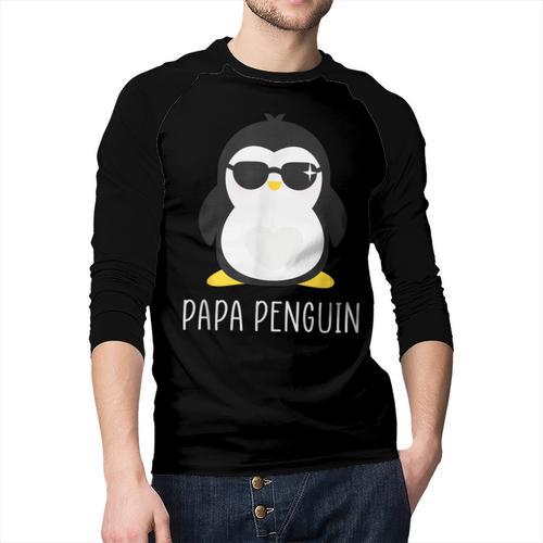 Penguin Papa Father's & Cute Dad Men Baseball Raglan Shirt - Father's Day Fun