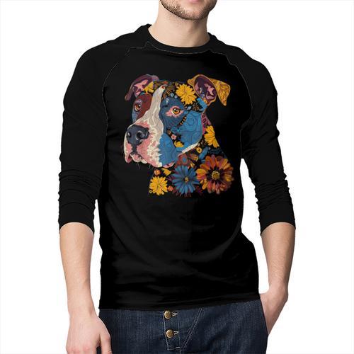 Pitbull Floral Dog Lover Vintage Flower Art Pitbull Mom Dad Men Baseball Raglan Shirt - Father's Day Fun