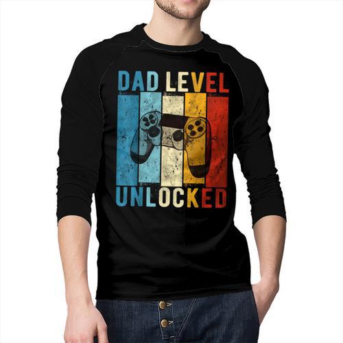 Pregnancy Announcement Dad Level Unlocked New Daddy Father Men Baseball Raglan Shirt - Father's Day Fun