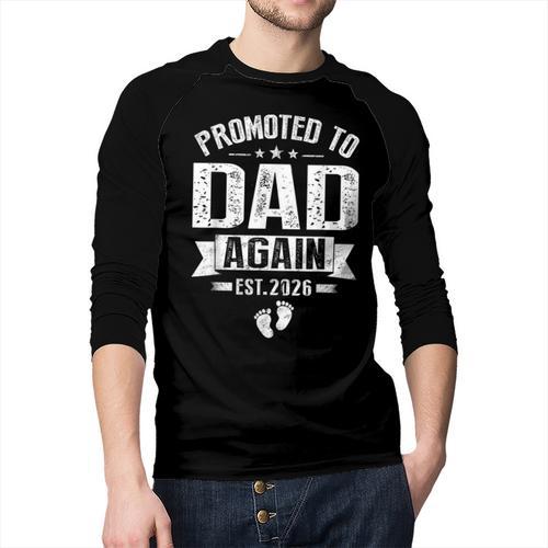 Promoted To Dad Again Est 2026 Pregnancy Announcement Men Baseball Raglan Shirt - Father's Day Fun