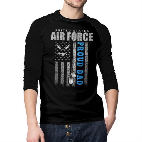 Proud Air Force Dad Of The US Air Force USA Flag Men Baseball Raglan Shirt - Father's Day Fun